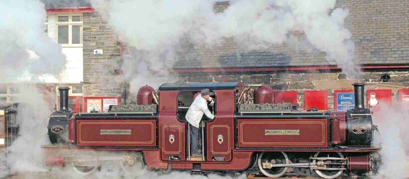 Double Fairlie Merddin Emrys at Harbour station, Porthmadog, where the Ffestiniog Railway joins the Welsh Highland Railway. The locomotive dates from 1879. JAMES WAITE/Ff&WHR